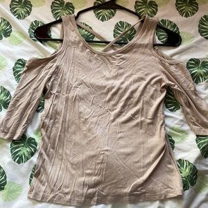 Tan cute off the shoulders shirt